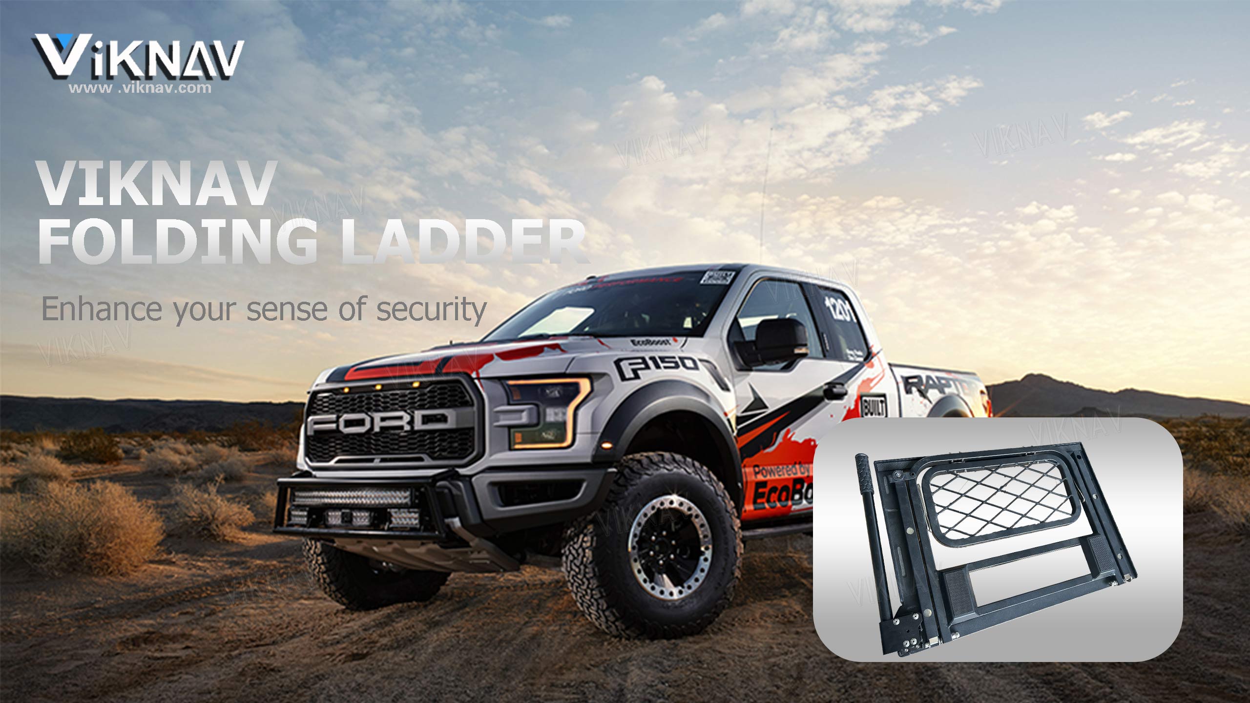 Viknav Foldable Pickup Truck Tailgate Ladder with Grab Handle Heavy Duty Universal Folding Tailgate