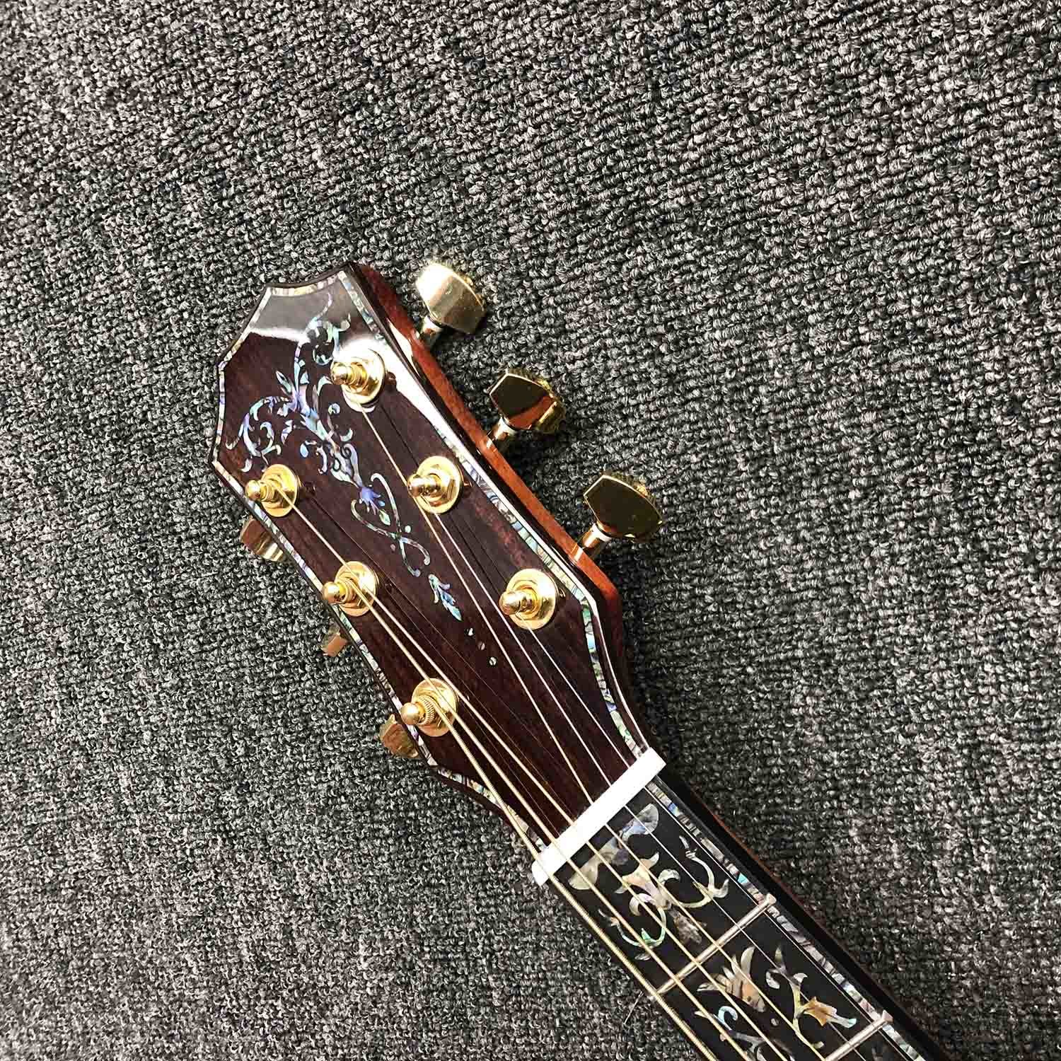 Custom All Solid KOA Wood Acoustic Electric Guitar Real Abalone Binding Ebony Fingerboard Rosewood Back Side Cutaway Arm