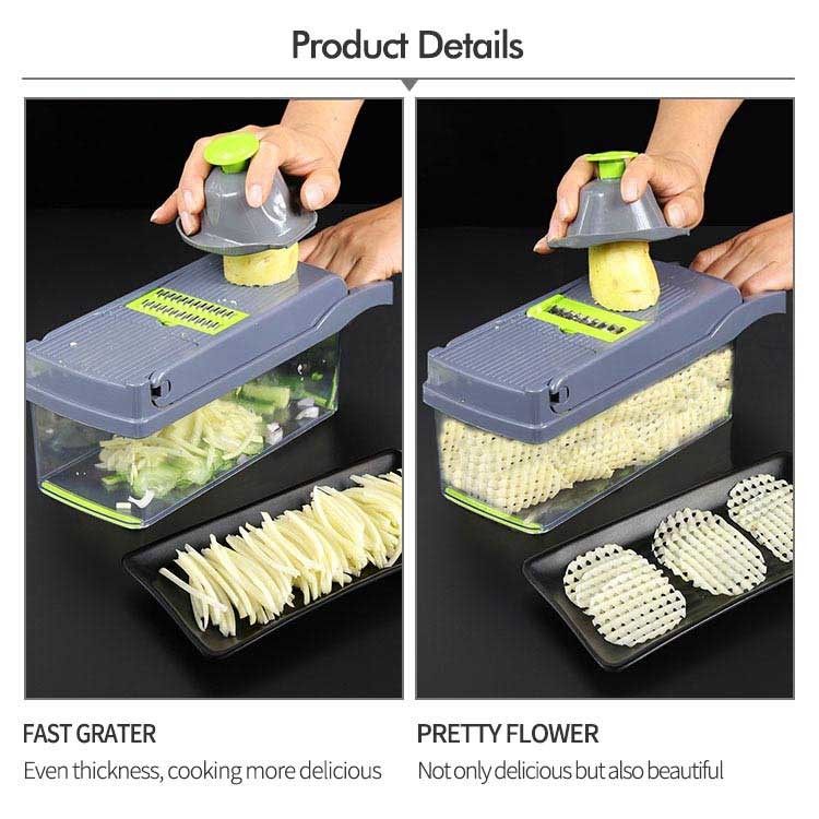 Mulitfunction 7 Shape Blades Green Vegetable Chopper With Container