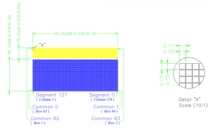 White Blue 0.96in Mono OLED Display 30Pin PMOLED Screen SSD1306 SPI I2C Interface 0