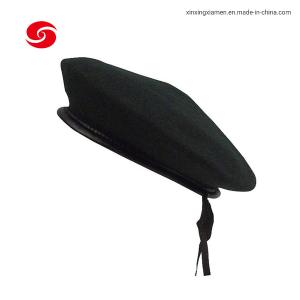 Wholesale Black Soldier Wool Military Beret Hat Cap with Leather Binding from china suppliers