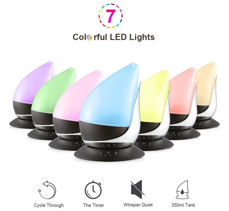 Drop Shape 350ml Glass Ultrasonic Diffuser With Wood Grain Base