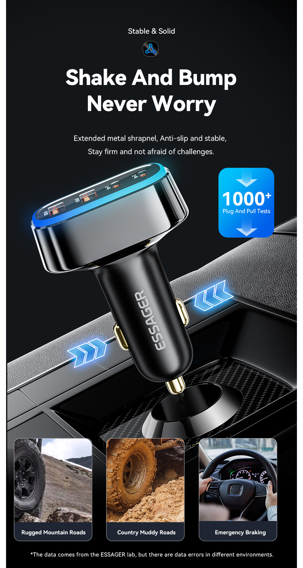 ESSAGER F738 Series Quick Car Phone Charger 70W with 4 Ports 2 USB A 2 USB C