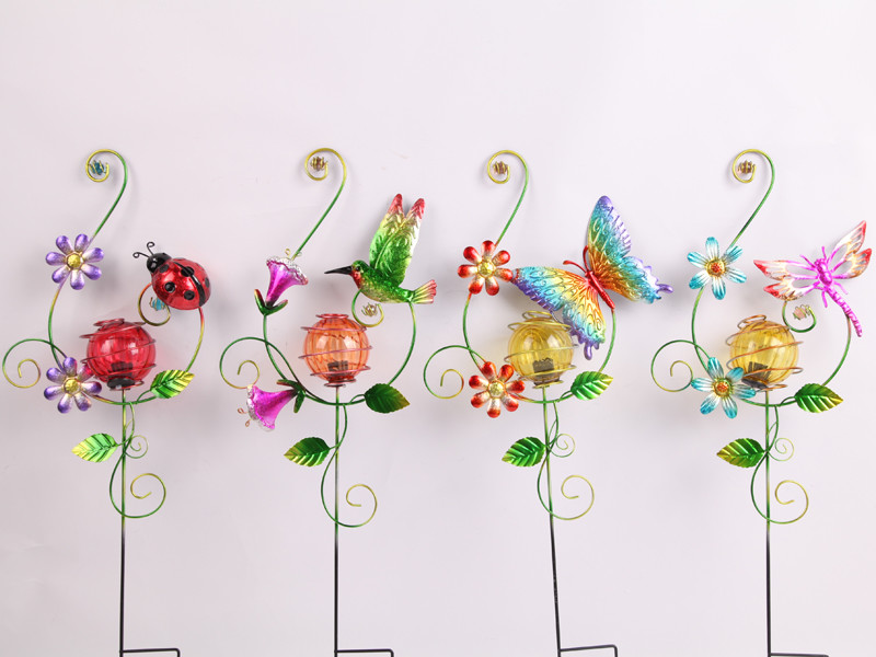 Colorful Metal Plug In Solar Garden Ornament For Outdoor And Garden Decoration