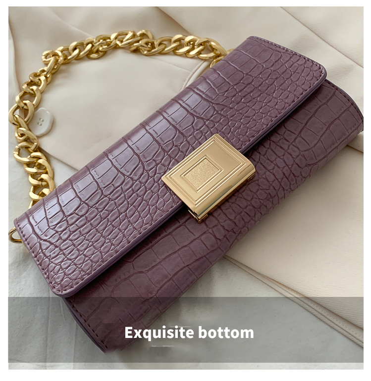2020 Fashion Women's Underarm Bag Small Square Handbag with Chain and Crocodile Pattern