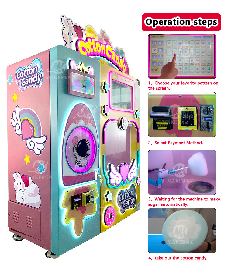 Professional Sweet Candy Cotton Vending Machine Commercial Automatic Intelligent Colorful Sugar Making Cotton Candy Mach