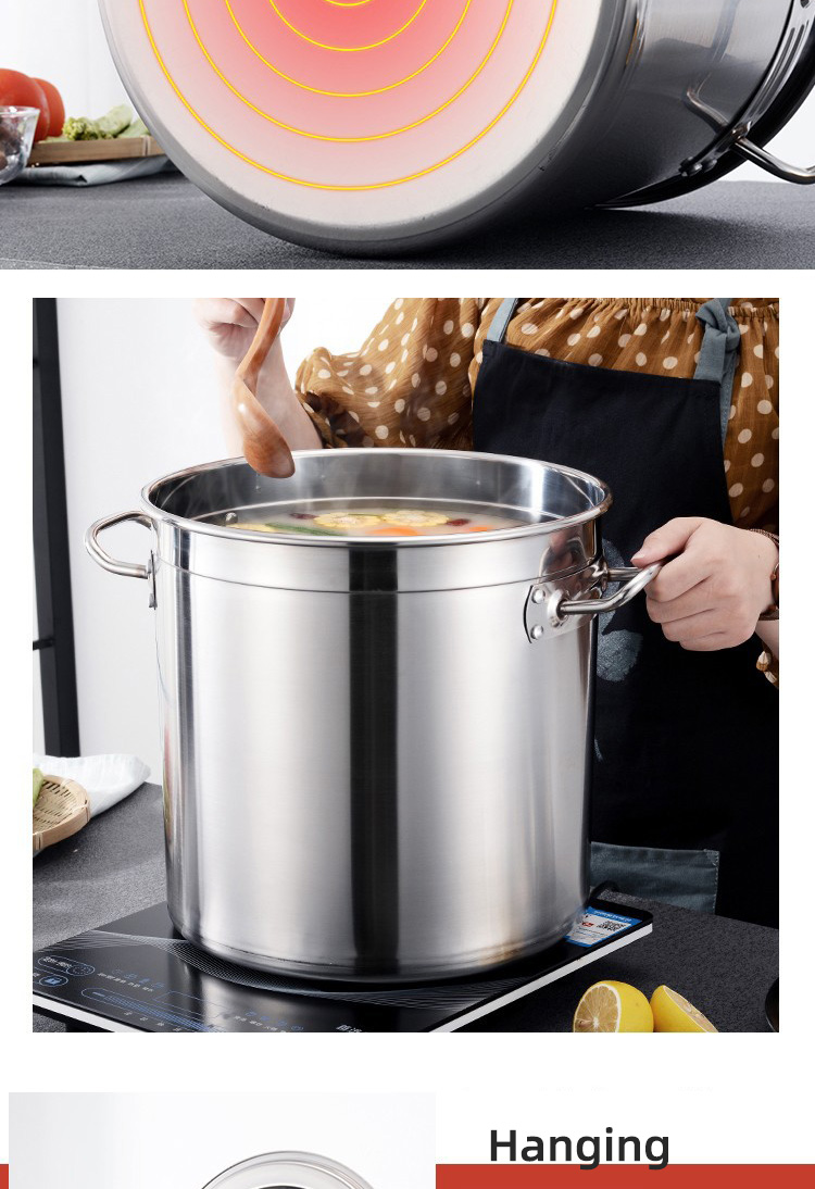 Amazon Hot Selling Flat Bottom Soup Pot Stainless Steel Heavy Duty Cooking Pot 201 Stock Pot With Stainless Steel Lid