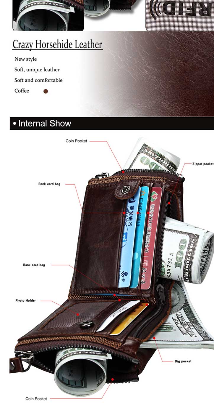 Polyester Lining Material Anti-Theft Business Short Credit Card Holder Wallet for Men