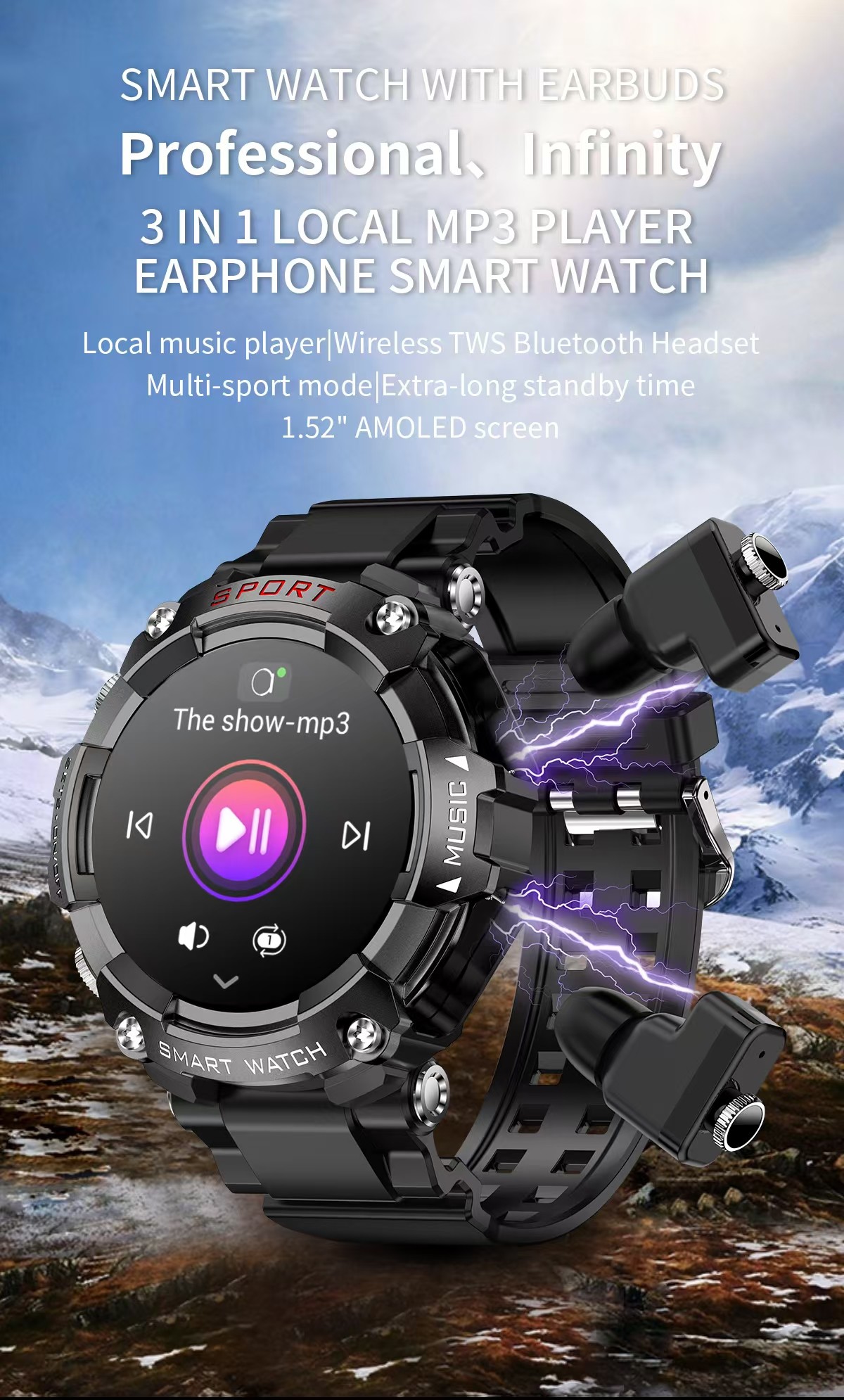 T96 Smart Watch With Headphone BT Call Music Player Sleep Monitor Blood Pressure