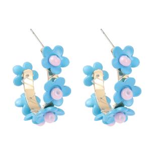 Wholesale Enamel C Hoop Turquoise Flower Earrings Open Circle For Young Girls from china suppliers