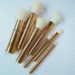 High Gloss Oval Makeup Brush Set Gold Cosmetic Super Soft White Synthetic Hair