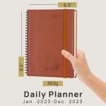 Brown Softcover Spiral Planner 2023 Daily Weekly Schedule Calendar Paper Pocket