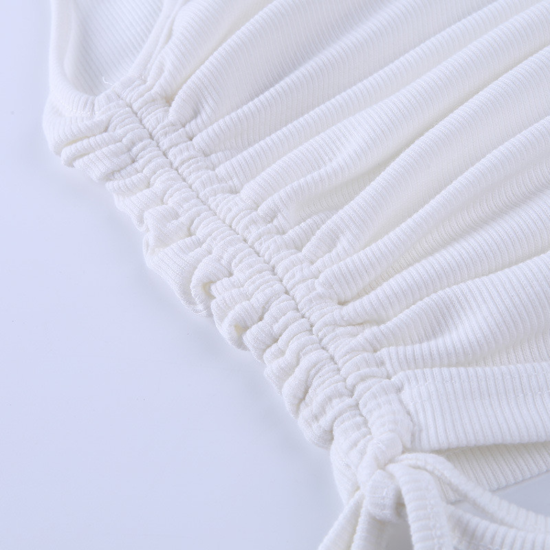 Side Adjust String Rib Knit Women Crop Top , One Side Off Shoulder Crop Top
