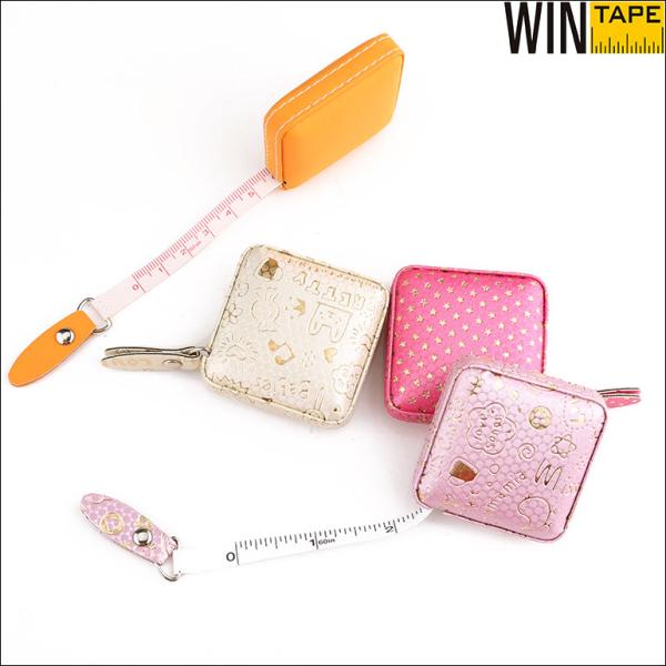 Wintape Promotional Floral PU Leather Squar Body Tape Measure Cute Shiny Glitter