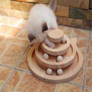 Wholesale 2/3 Layers Wooden Cat Scratch Turntable Smart Track With Balls Interactive Cat Toys from china suppliers
