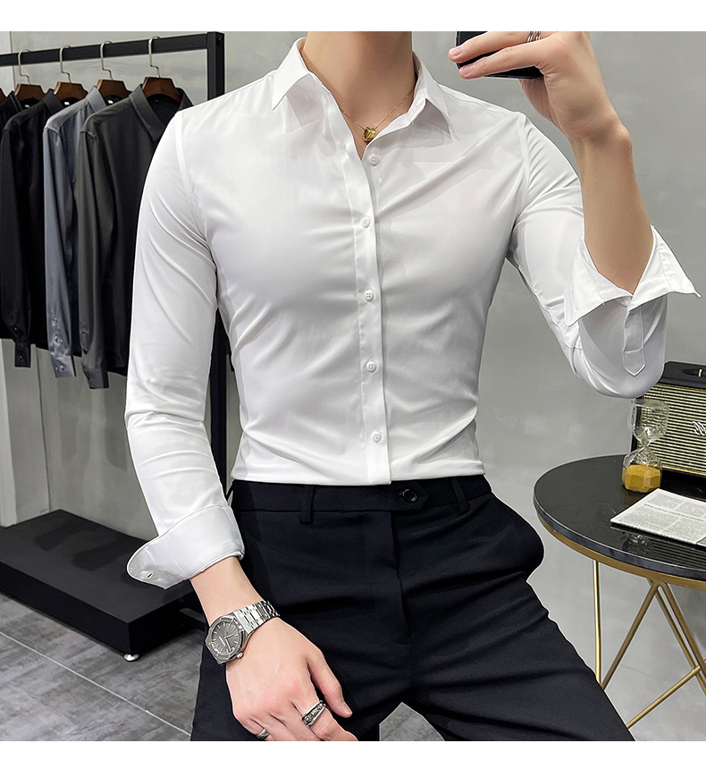 1000 Fashion Autumn Solid Color Long Sleeve Dress Men Clothes Shirts For Men Slim