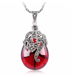 Wholesale Thai 925 Silver Pendant Necklace with Red Agate Marcasite(JX467RED) from china suppliers