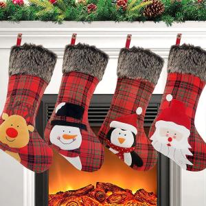 Wholesale Christmas Stockings, 4 Pack 19'' Xmas Stockings with Penguin Santa Snowman Reindeer and Plush Faux Fur Cuff Family Pack from china suppliers