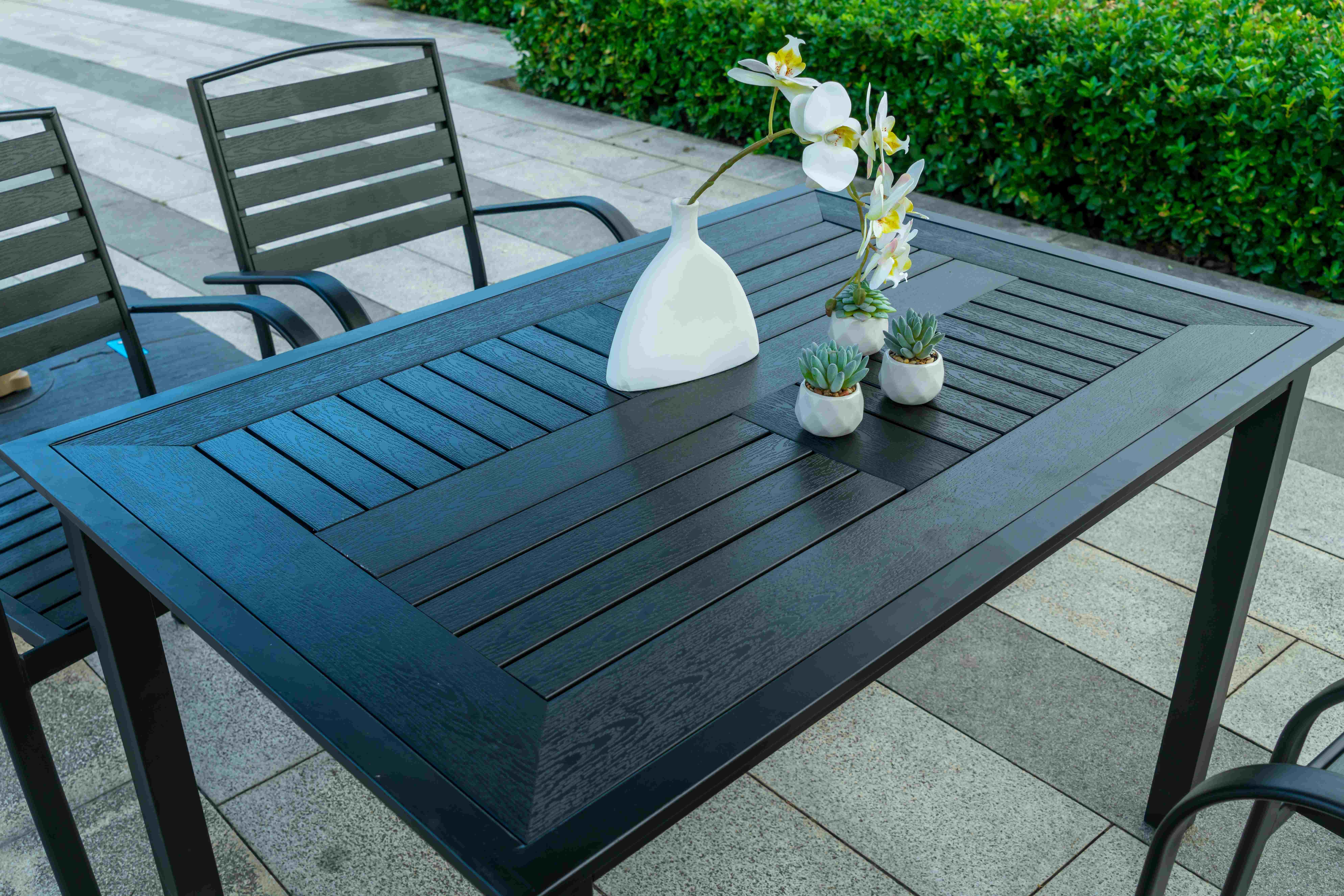 7 Pieces Extendable Modern Black Patio Restaurant 9 Piece Dining Sets Outdoor Garden Porch Aluminum Table and 8 Seater