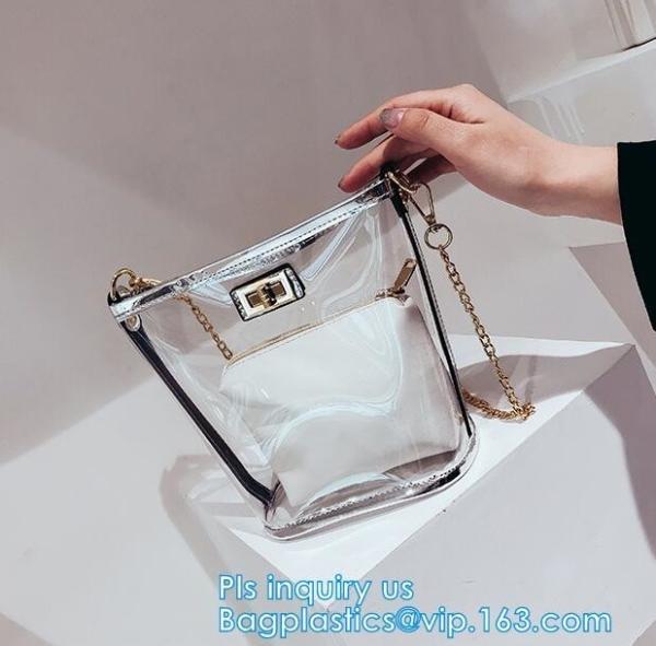 waterproof promotional clear tote pvc handle shopping bag, PVC mat waterproof