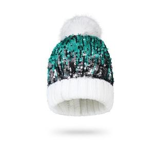 Wholesale Women Outdoor Cotton Knitted Hats Sequins Gorro Beanis Fashion Pompom Beanie Hat from china suppliers