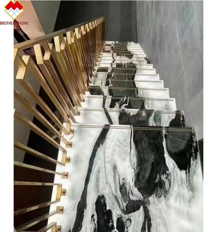 18mm Thickness Big Slab Modern Natural Panda White Marble Spiral Steps Staircase