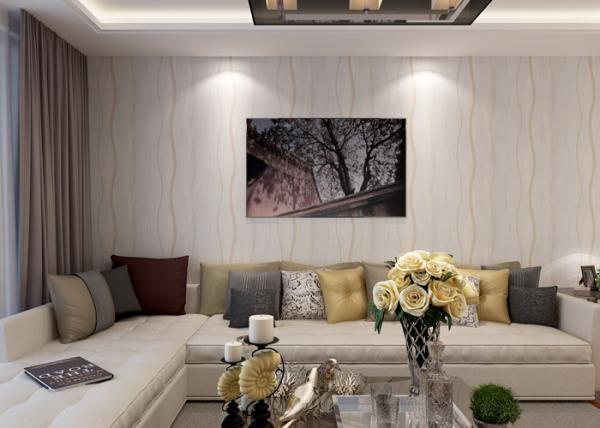 Curve Lines Pattern Non - woven Living Room Wallpaper , Washable Family Room