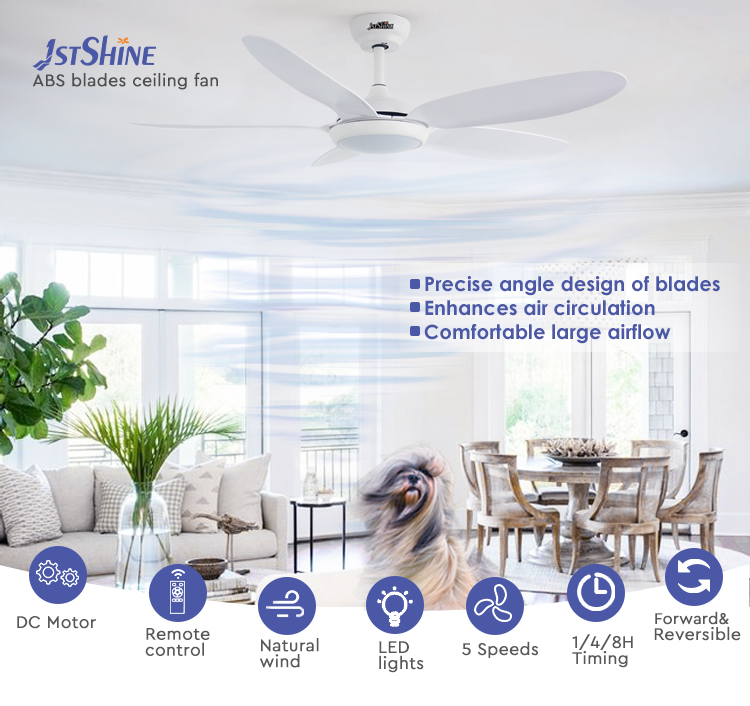 1stshine High Airflow LED Ceiling Fan with 5 White ABS Blades and Metal Lamp Body
