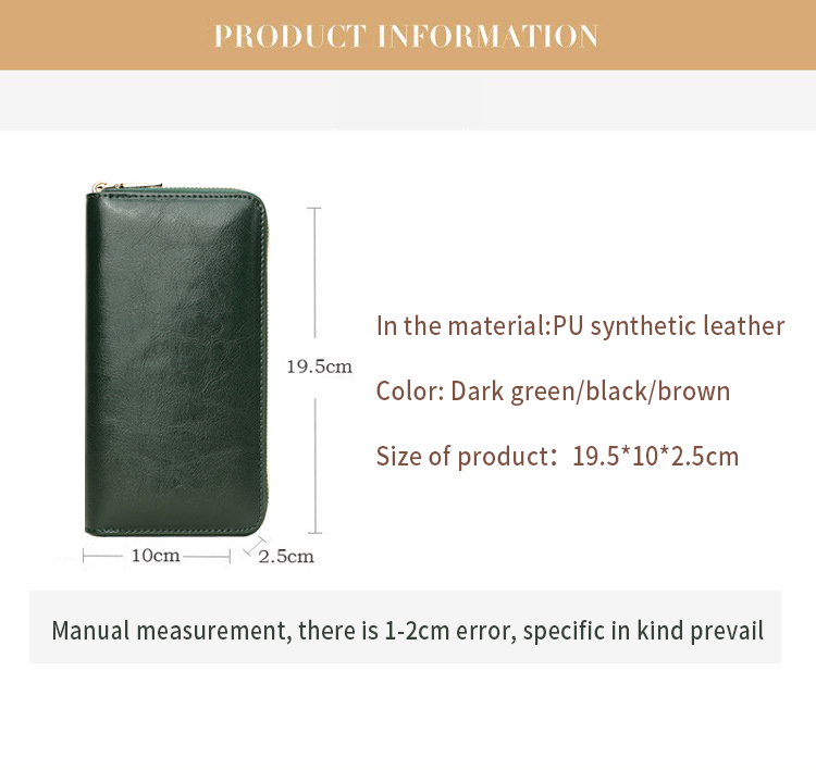 Double Zipper Design Men's Genuine Leather Long Wallet Luxury Purse with Nylon Lining
