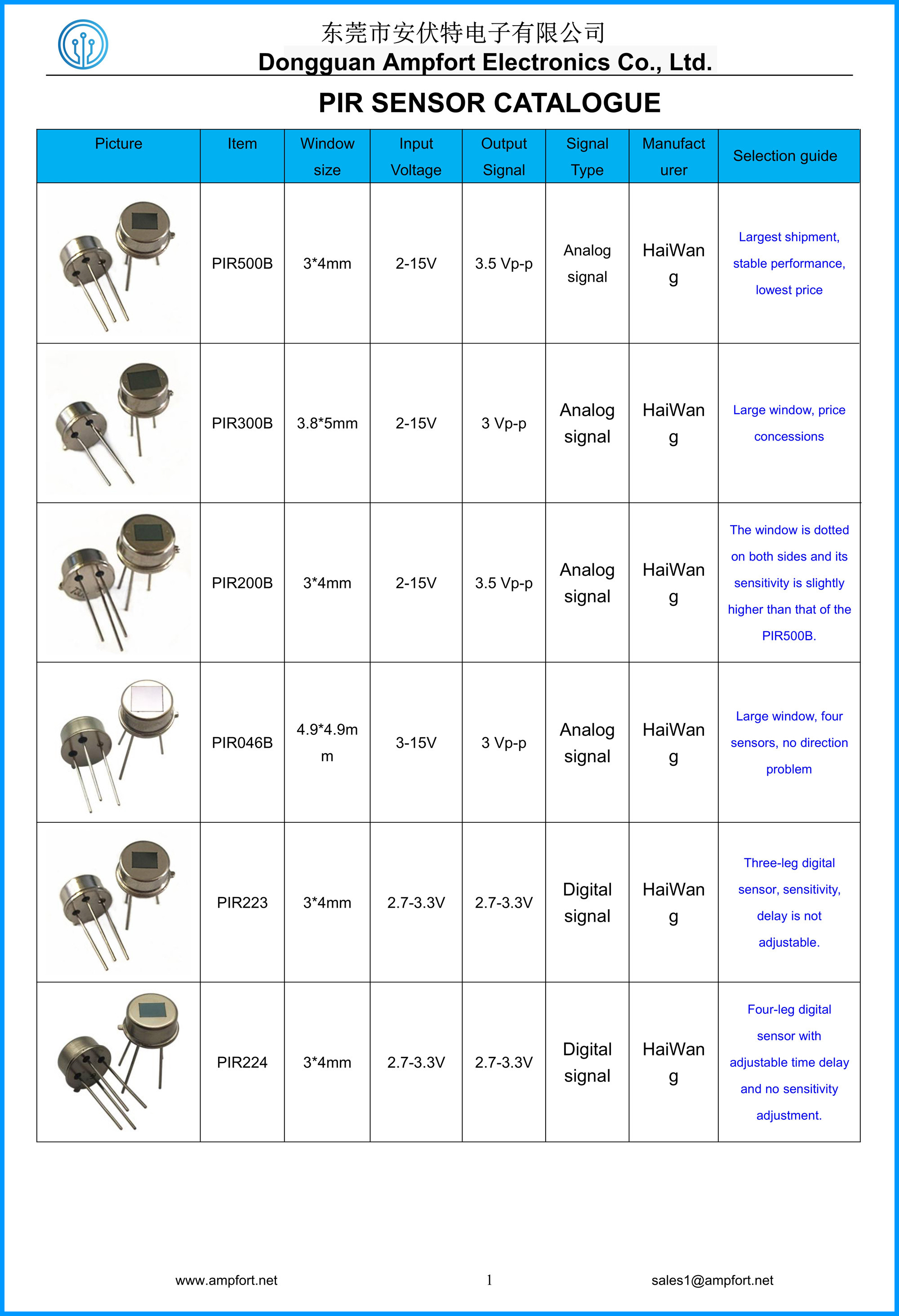 PIR500B 1.1V Infrared Temperature Sensor PIR Motion Sensor Module With Dual Element