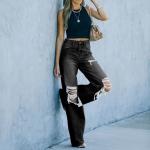 Blue Custom Jeans Pant Spring Summer Straight Fit Pants For Women