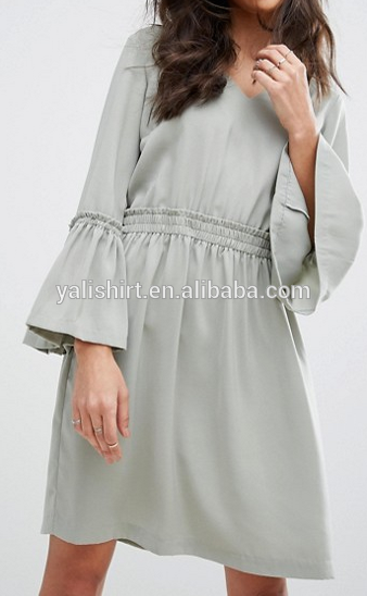 Professional clothing factory custom women v neck flared cuffs plus size dress