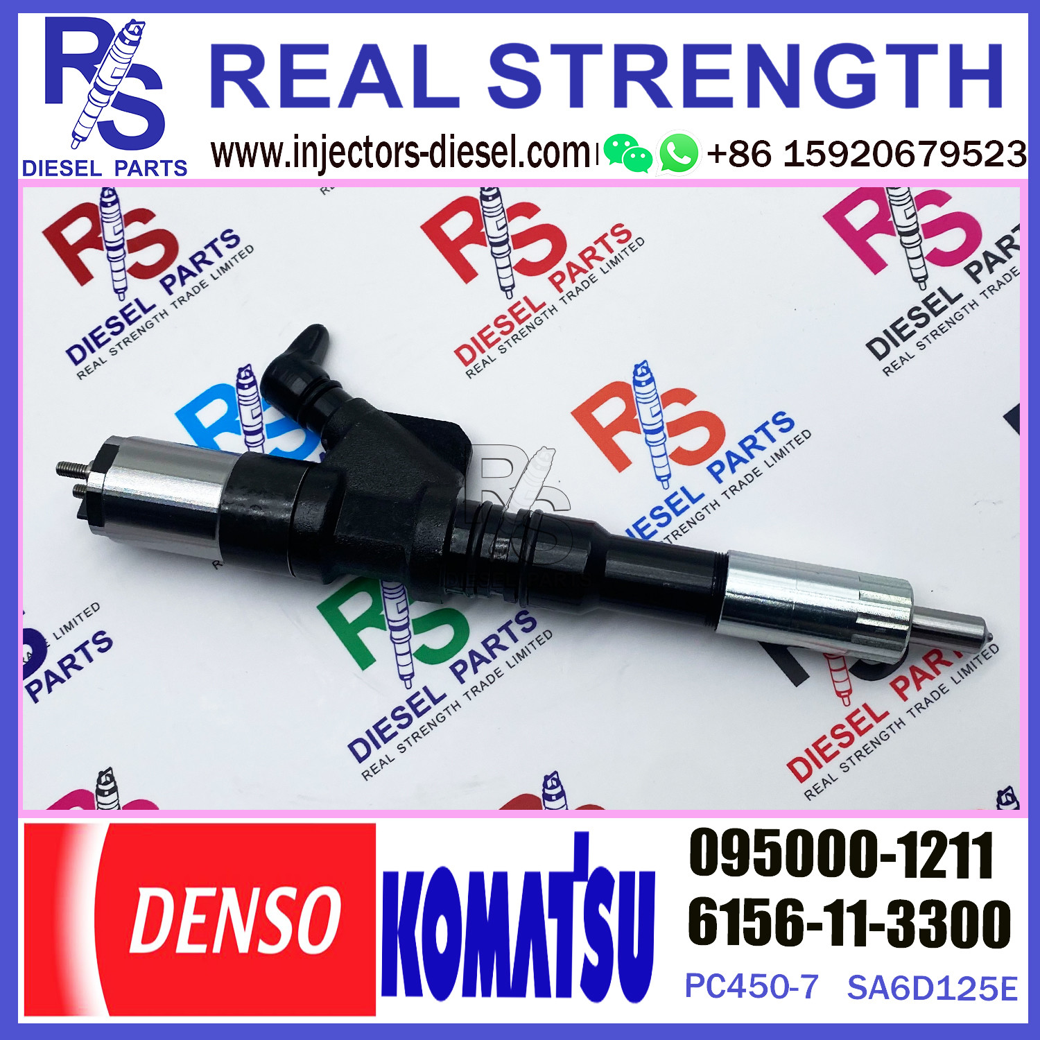 Excavator PC400-7 Engine 6D125E SA6D125E Injector Nozzle Assy 6156-11-3300 Diesel Fuel Injector 095000-1211