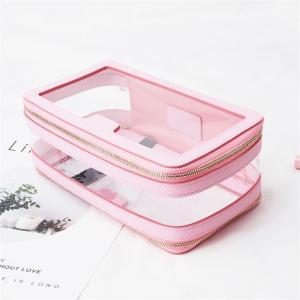 Wholesale Leather Trimmed PVC Cosmetic Bag Double Zippers from china suppliers