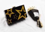 Fashionable Yellow Glitter Stars Acrylic Clutch Bag Women Evening Party Purse