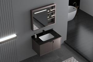 Wholesale Mirrored Bathroom Vanity Units , Aluminium Single Sink Corner Vanity from china suppliers