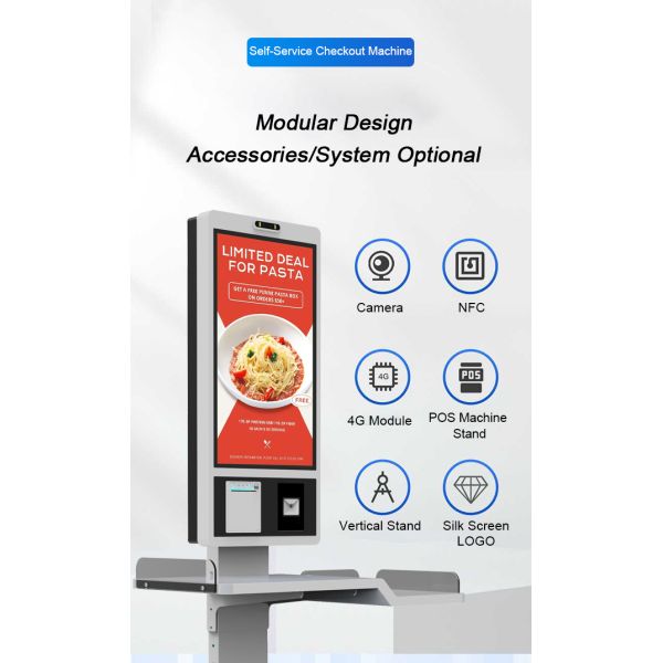 27 inch Indoor Checkout Self Service POS Kiosk With RFID IC Card-reader Kiosk Camera Microphone