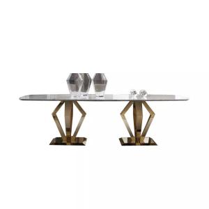 Wholesale Rectangular Modern Faux Marble Dining Table Gold Finish Diamond Leg Contemporary Style from china suppliers