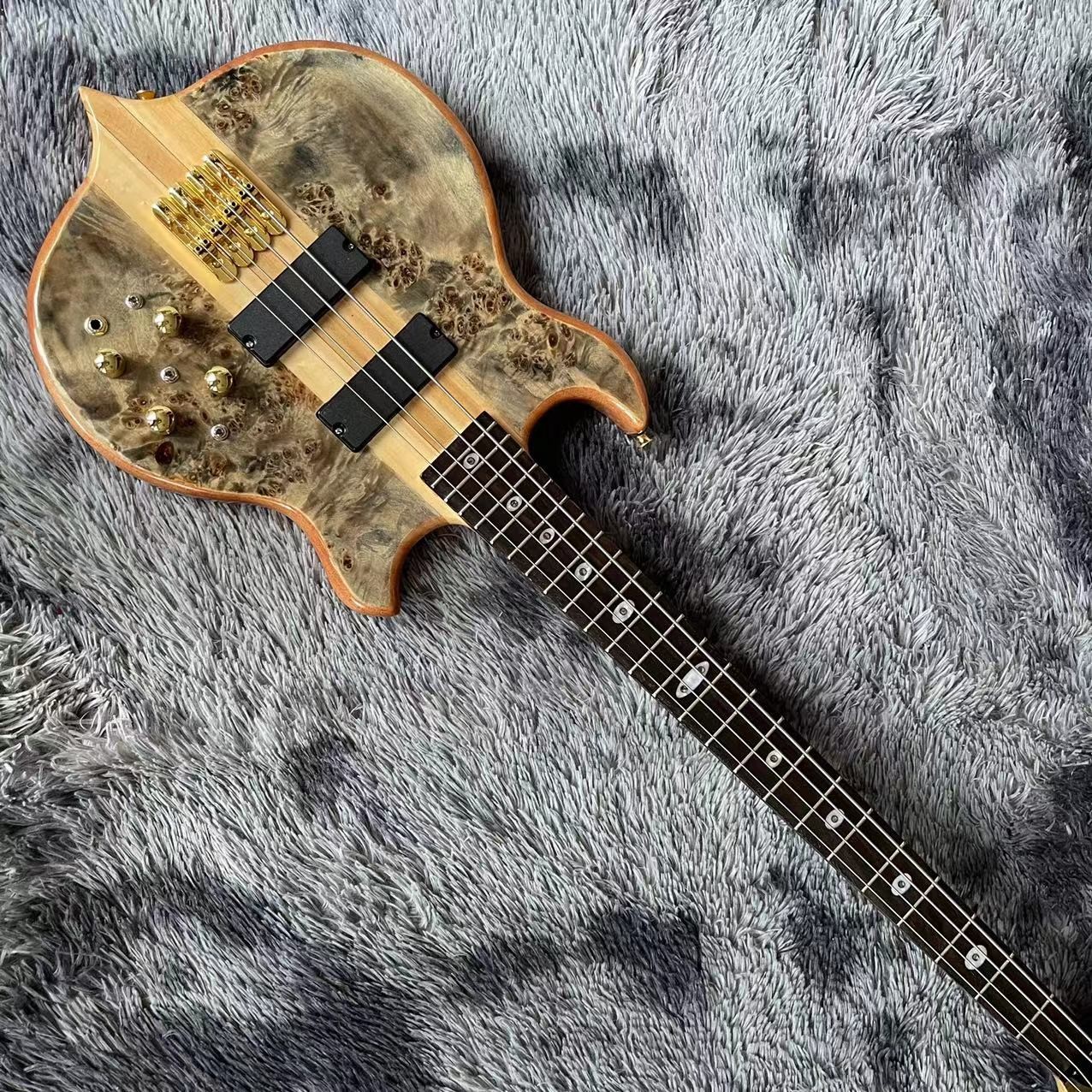 Ebony Fingerboard 4 Strings Bass Factory Burst Maple Top 9V Active Pickup Electric Bass Guitar