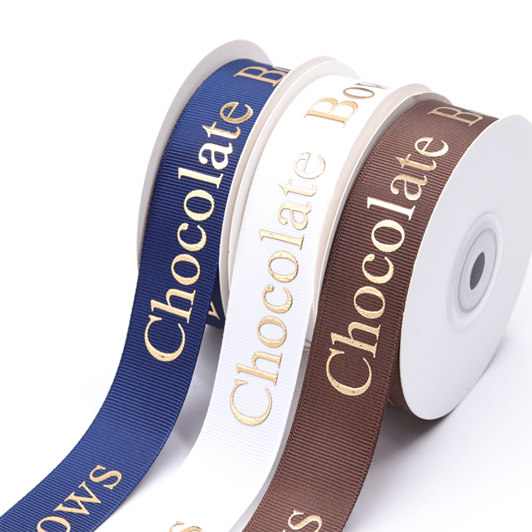 Foil Print Grosgrain Ribbon Custom With Emboss Logo