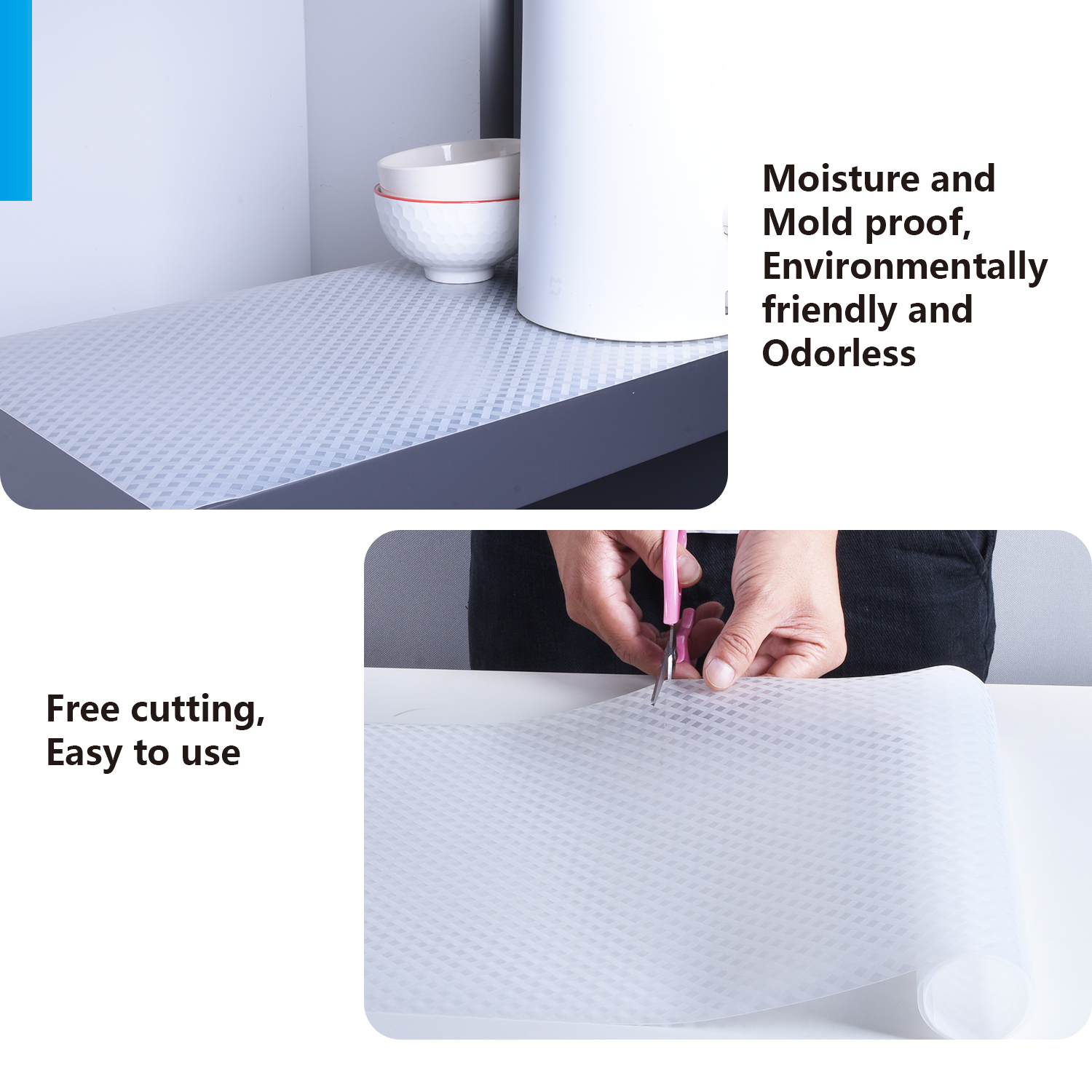 Clear Non Slip EVA Refrigerator Mats for Eco Friendly Countertop and Kitchen Cabinet
