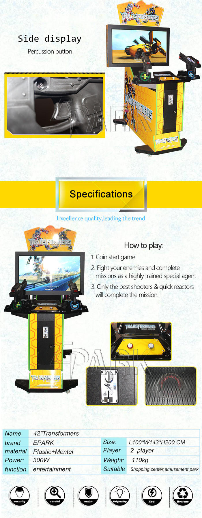 42 Inch Hot Selling Coin Operated Fun Game Machine EPARK Indoor Arcade Amusement 4D Shooting Game Machine