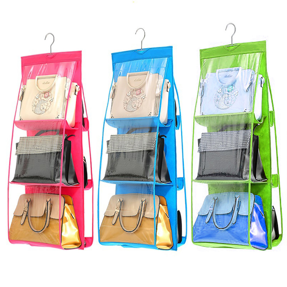 90*35*35cm 2Pcs 6 Pocket Foldable Hanging Bag Hanging Closet Organizer