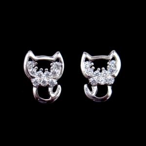 Wholesale Sterling Silver 925 Jewelry Earring Hollow Cat Shaped Minimalist CZ Earrings from china suppliers
