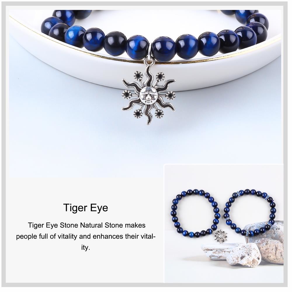 Elastic Round Dark Blue 8mm Tiger Eye Gemstone Bracelet Healing Energy Charm Jewelry
