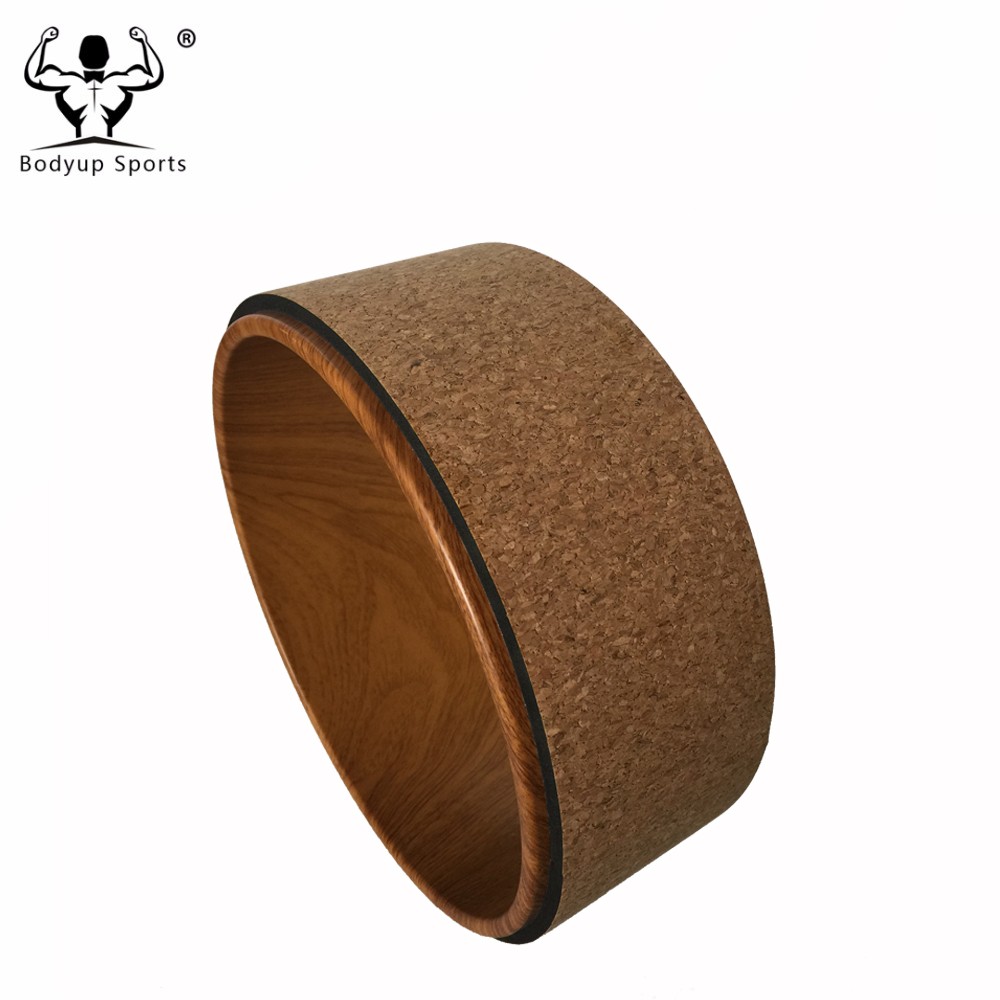 Eco Friendly TPE / ABS Cork Wooden Yoga Wheel Label Logo With High Density