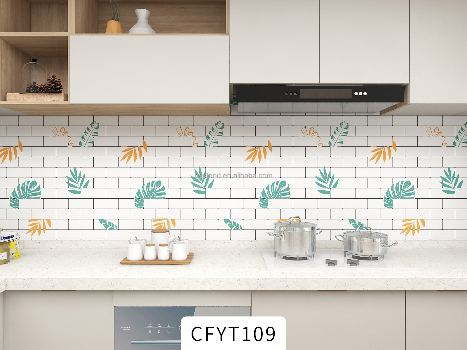 80CM Width Marble Sticker Anti Oil Waterproof Kitchen Wallpaper Modern Design PVC Kitchen Backsplash Sticker