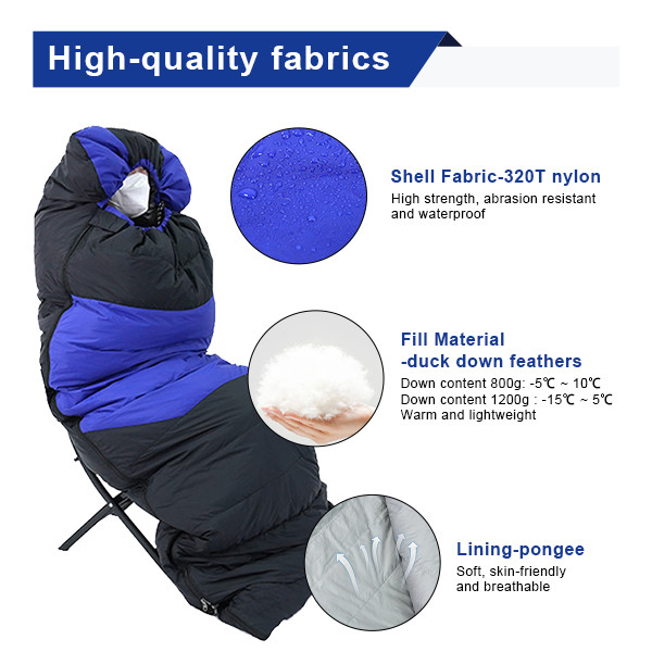 Rectangular Down Camping Sleeping Bags Lightweight Warmest Sleeping Bag