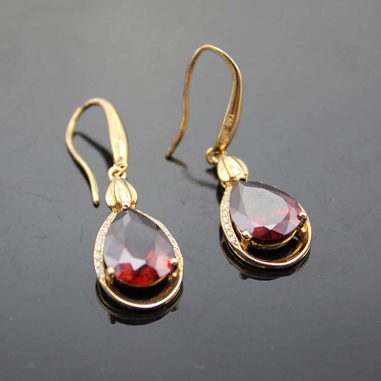 925 Silver Pear Shaped Yellow Citrine Cubic Zircon Dangle Earrings (PSJ03295)