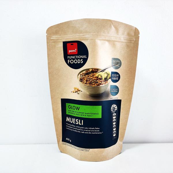 Food Kraft Paper Packaging Bag Gravure Printing Aluminum Flat Bottom Small Stand
